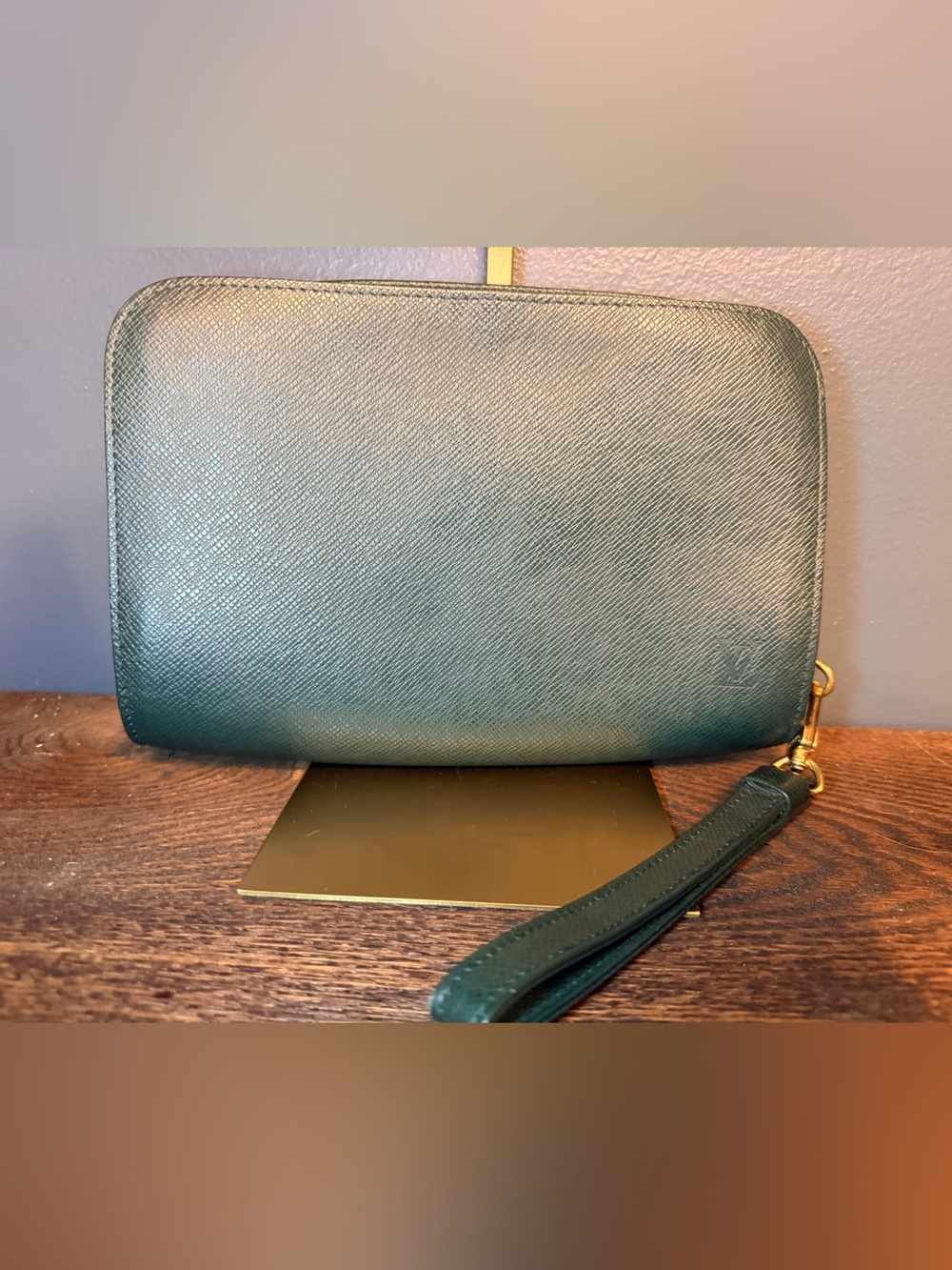 Louis Vuitton Vintage Green Textured Leather Toiletry Wristlet